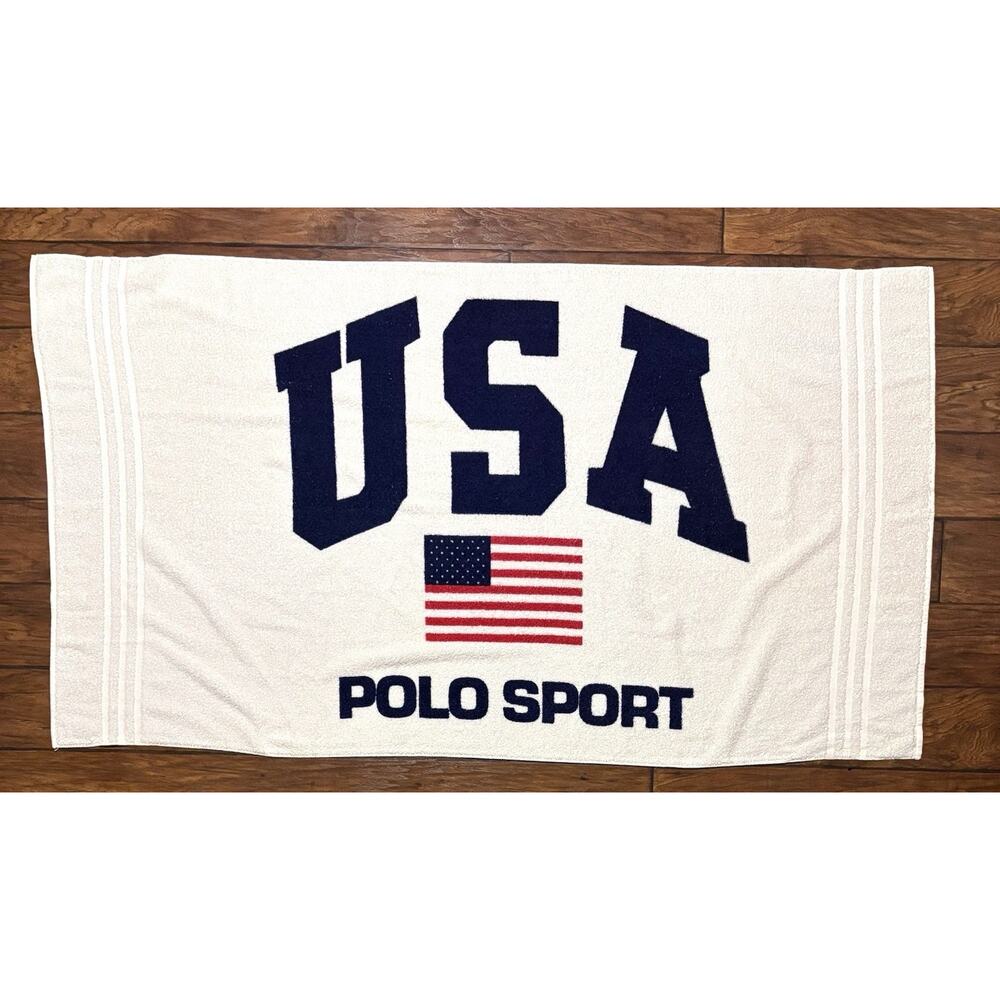 Vintage 90s USA Polo Sport Bath Sheet Beach Towel Flag Ralph Lauren Home NWT